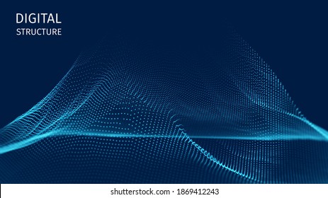 Particles structure backdrop for research article. HUD elements. Blockchain, artificial intelligence, big data technology. Data base, hybrid energy and binary code. Vector illustration