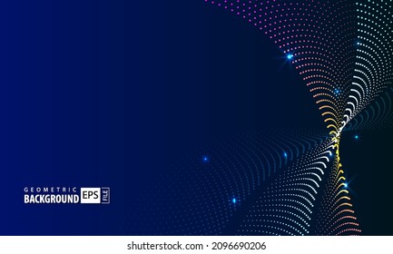 Particles swirling and spotlights digital technology modern background. Template design for poster, banner, backdrop, flyer, presentation, slide, magazine, 