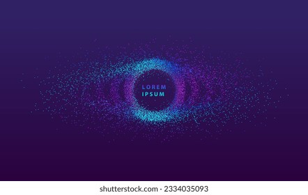Tecnología de partículas brillando el fondo. Diseño de salpicaduras en círculo de puntos neones. Tecnología de red y vector de ciencia.
