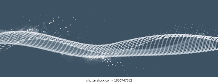 Particles wave big data flow vector abstract beautiful background, technology and science abstraction, dots array flying in wavy motion, 3D tech and sci design.