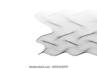 particles wave Flowing dots pattern gradient curve shape isolated on withe background. Wave with lines created using blend tool.