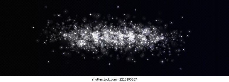 Particles of white magic dust. Shining light particles.Christmas glitter particles. Light effect on a transparent background.