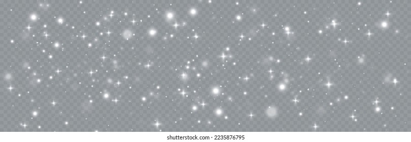 Partículas de polvo mágico blanco. Partículas brillantes de luz. Partículas brillantes de Navidad. Efecto ligero sobre un fondo transparente