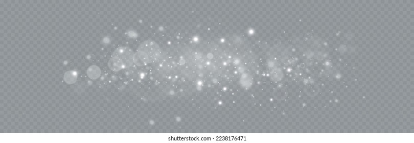 Particles of white magic dust. Shining light particles.Christmas glitter particles. Light effect on a transparent background.