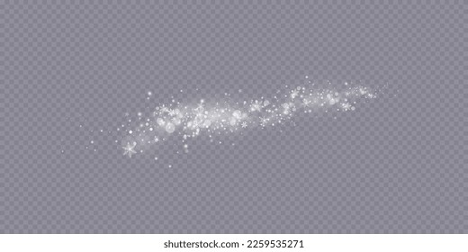 Partikel aus weißem Zauberstaub. Leuchtende Lichtpartikel.Weihnachten glänzen Teilchen. Lichteffekt auf transparentem Hintergrund