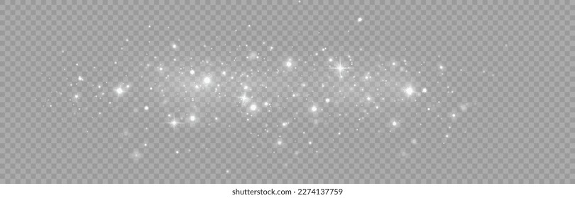 Partikel aus weißem Zauberstaub. Leuchtende Lichtpartikel.Weihnachten glänzen Teilchen. Lichteffekt auf transparentem Hintergrund.