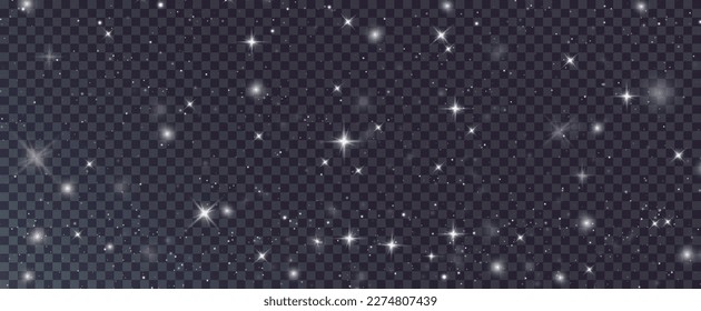 Partículas de polvo mágico blanco. Partículas brillantes de luz. Partículas brillantes de Navidad. Efecto ligero sobre un fondo transparente