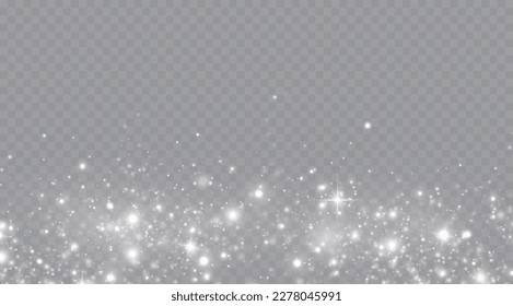 Particles of white magic dust. Shining light particles.Christmas glitter particles. Light effect on a transparent background
