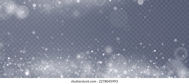 Particles of white magic dust. Shining light particles.Christmas glitter particles. Light effect on a transparent background