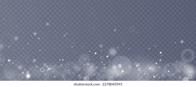 Partículas de polvo mágico blanco. Partículas brillantes de luz. Partículas brillantes de Navidad. Efecto ligero sobre un fondo transparente