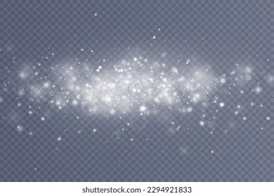 Particles of white magic dust. Shining light particles.Christmas glitter particles. Light effect on a transparent background