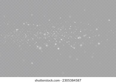 Particles of white magic dust. Shining light particles.Christmas glitter particles. Light effect on a transparent background