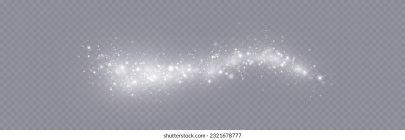 Particles of white magic dust. Shining light particles.Christmas glitter particles. Light effect on a transparent background