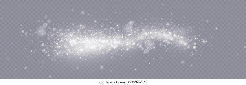 Partikel aus weißem Zauberstaub. Leuchtende Lichtpartikel.Weihnachten glänzen Teilchen. Lichteffekt auf transparentem Hintergrund