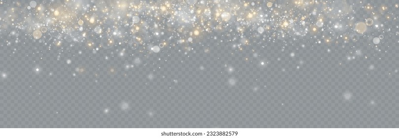 Partikel aus weißem Zauberstaub. Leuchtende Lichtpartikel.Weihnachten glänzen Teilchen. Lichteffekt auf transparentem Hintergrund
