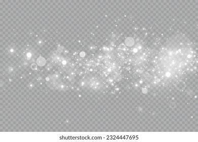 Partikel aus weißem Zauberstaub. Leuchtende Lichtpartikel.Weihnachten glänzen Teilchen. Lichteffekt auf transparentem Hintergrund