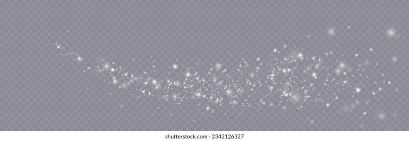 Particles of white magic dust. Shining light particles.Christmas glitter particles. Light effect on a transparent background