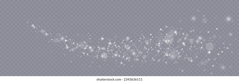 Particles of white magic dust. Shining light particles.Christmas glitter particles. Light effect on a transparent background
