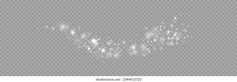 Partículas de polvo mágico blanco. Partículas brillantes de luz. Partículas brillantes de Navidad. Efecto ligero sobre un fondo transparente