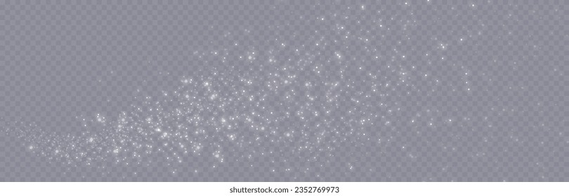 Particles of white magic dust. Shining light particles.Christmas glitter particles. Light effect on a transparent background