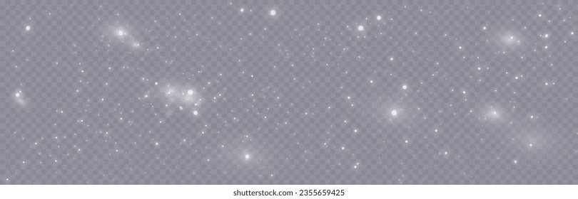 Particles of white magic dust. Shining light particles.Christmas glitter particles. Light effect on a transparent background
