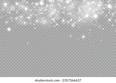 Partikel aus weißem Zauberstaub. Leuchtende Lichtpartikel.Weihnachten glänzen Teilchen. Lichteffekt auf transparentem Hintergrund