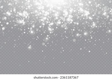 Particles of white magic dust. Shining light particles.Christmas glitter particles. Light effect on a transparent background.