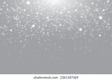 Particles of white magic dust. Shining light particles.Christmas glitter particles. Light effect on a transparent background.