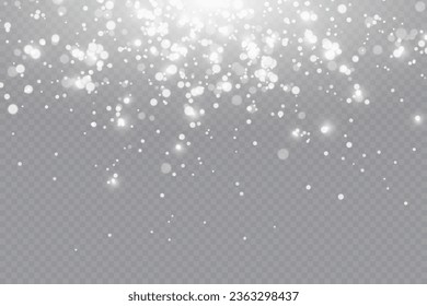 Particles of white magic dust. Shining light particles.Christmas glitter particles. Light effect on a transparent background.