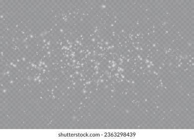 Particles of white magic dust. Shining light particles.Christmas glitter particles. Light effect on a transparent background.