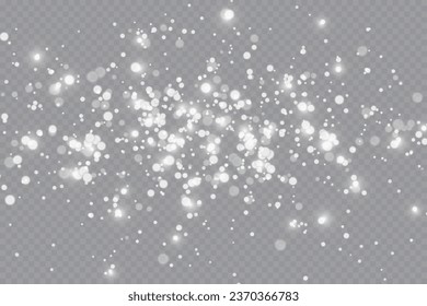 Partikel aus weißem Zauberstaub. Leuchtende Lichtpartikel.Weihnachten glänzen Teilchen. Lichteffekt auf transparentem Hintergrund.