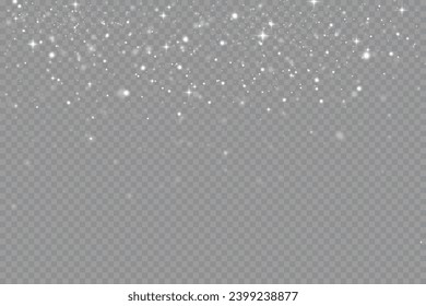 Particles of white magic dust. Shining light particles.Christmas glitter particles. Light effect on a transparent background