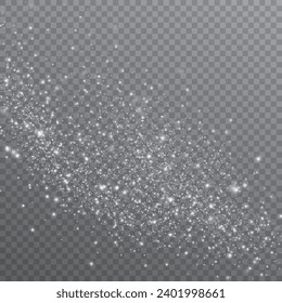 Partículas de polvo mágico blanco. Partículas brillantes de luz. Partículas brillantes de Navidad. Efecto ligero sobre un fondo transparente	
