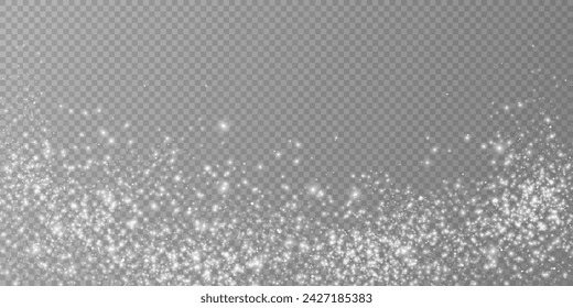 Partículas de polvo mágico blanco. Partículas de luz brillante. Partículas de brillo de Navidad. Efecto de luz sobre un fondo transparente	