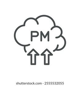 Particulate Matter (PM) Emissions Icon. Thin Line Illustration of Air Pollution from Fine Particles. Environmental Contamination Symbol. Isolated Outline Vector Sign