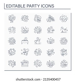 Parties Line Icons Set. Different Parties. Celebration Of Special Occasions. Celebrating Concept. Isolated Vector Illustration. Editable Stroke