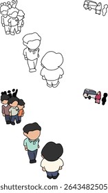 Parting with parents and meeting new friends with a high viewing angle Vector