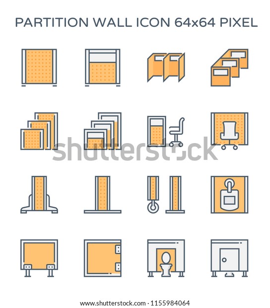 Partition icon. Also called room divider,\
wall panel, sanitary, portable and cubicle partition.  Used for\
separate or divide interior space and room i.e. office, toilet,\
bathroom and\
exhibition.