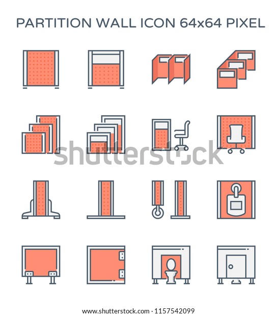 Partition icon. Also called room divider,
wall panel, sanitary, portable and cubicle partition.  Used for
separate or divide interior space and room i.e. office, toilet,
bathroom and
exhibition.
