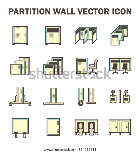 Partition icon. Also called room divider,\
wall panel, sanitary, portable and cubicle partition.  Used for\
separate or divide interior space and room i.e. office, toilet,\
bathroom and\
exhibition.