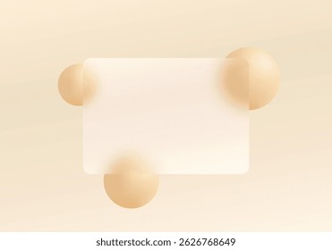 Partición de material transparente con esferas flotantes. Landing page del sitio en el estilo de morfismo de cristal.