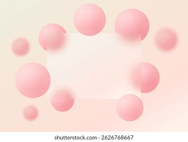 Partition of transparent material with floating spheres. Landing page of the site in the style of glass morphism.