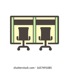 Partition wall or divide space and chair vector icon design on white.