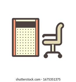 Diseño de icono de división de pared de partición y vector de silla en blanco.