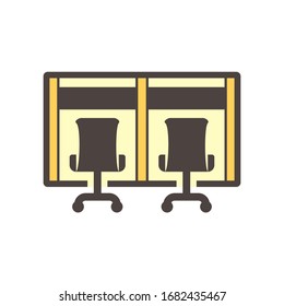 Diseño de icono de división de pared de partición y vector de silla en blanco.