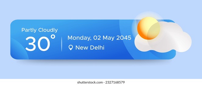 Partly Cloudly weather widget ui design. Beauty mobile weather app. Professional web design, full set of elements. User-friendly design materials