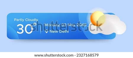 Partly Cloudly weather widget ui design. Beauty mobile weather app. Professional web design, full set of elements. User-friendly design materials