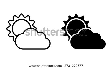 Partly Cloudy Day icon set. A simple icon representing a partly sunny day. The sun is partially obscured by a cloud, indicating a mix of sunshine and clouds.