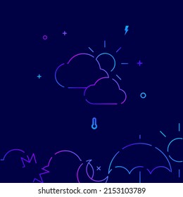 Partly cloudy gradient line vector icon, simple illustration on a dark blue background, weather forecast related bottom border.