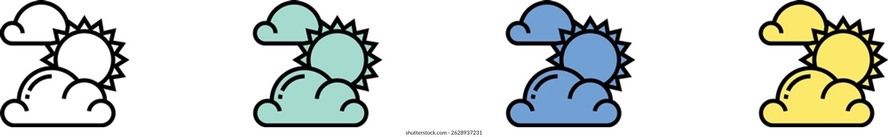 partly cloudy icon. Outline, Green, Blue and Yellow Style Design Isolated On White Background